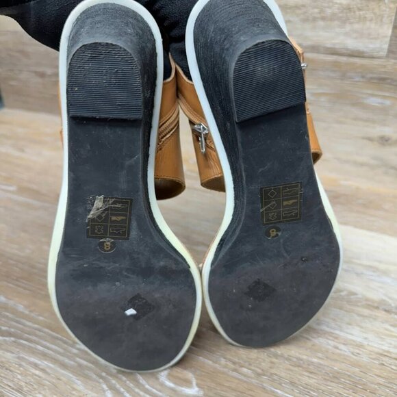 Dolce Vita Cambria Lethar Brown/Cream Open Toe Wedge Heels Women's Size 8 - Picture 4 of 6